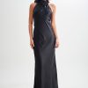 Esther Iridescent Satin Cowl Maxi Dress - Black