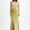 Bronwyn Slinky Ruched Maxi Skirt With Split - Ombre Vintage Olive
