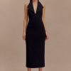 Annita Crepe Halter Midi Dress - Black