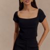 Ellis Cap Sleeve Longline Suiting Top - Black