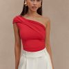 Solene One Shoulder Recycled Nylon Twist Top - Ruby