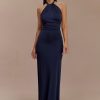 Elyna Slinky Halter Maxi Dress - Navy