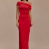 Cassandra Off Shoulder Slinky Maxi Dress - Red