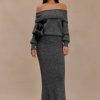 Charlotte Knit Maxi Skirt With Overlay - Charcoal