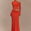 Ainsley Asymmetrical Maxi Skirt With Floral Hardware - Burnt Orange