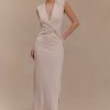 Lorelei Crepe Twist Midi Dress - Taupe