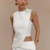 Astrid Asymmetric Sleeveless Suiting Top - White