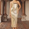 Cassia Strapless Sequin Rose Midi Dress - Gold