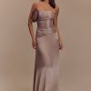Serena Strapless Taffeta Maxi Dress - Bronze Taupe