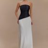 Serena Strapless Taffeta Maxi Dress - White/Black
