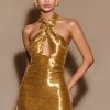 Nylah Beaded Halter Mini Dress - Gold