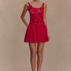 Melanie Mesh Mini Dress With Flowers - Ruby