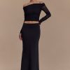 Darla Mesh And Slinky Off Shoulder Maxi Dress - Black