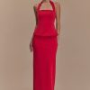Bertie Peplum Halter Maxi Dress - Ruby