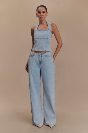 Caitlin Mid Rise Denim Jeans - Light Blue