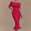Molly Off Shoulder Knit Midi Dress - Raspberry