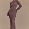 Magenta One Shoulder Fluffy Knit Midi Dress - Pecan