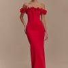 Nova Ruffle Off Shoulder Maxi Dress - Ruby