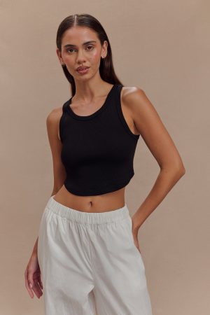 Morgana Ribbed Tank Top - Black