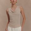 Brenda Draped Front Knit Top - Stone