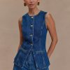 Abel Denim Button Up Top - Dark Blue