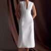 Audrine Suiting Sleeveless Midi Dress - Ivory