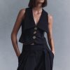 Alix Mixed Button Vest - Black