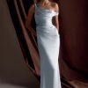 Dalia Off Shoulder Satin Maxi Dress - Frosted Blue