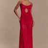 Delaney Slinky And Mesh Maxi Dress - Red