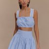 Gretel Sleeveless Crop Top - Blue Pinstripe