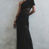 Dallas One Shoulder Mesh Maxi Dress - Black
