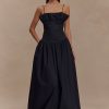 Janis Cotton Frill Maxi Dress - Black