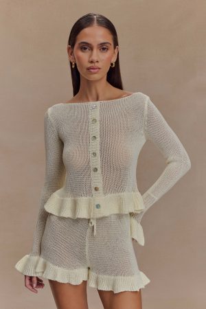 Eleanor Knit Frill Cardigan - White