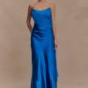 Carah Satin And Chiffon Maxi Dress - Cobalt