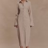 Dorian Fitted Shirt Midi Dress - Wheat Marle