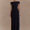 Aurora Slinky And Mesh Split Maxi Dress - Black