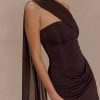 Mattea Slinky And Mesh Mini Dress With Scarf - Dark Chocolate