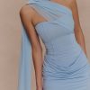 Mattea Slinky And Mesh Mini Dress With Scarf - Powder Blue