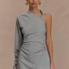 Dorian Twist Shoulder Mini Dress - Charcoal Marle