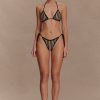 Corrie Crochet Tie Up Bikini Bottom - Black And Neutral Stripe