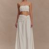 Scottie Gathered Linen Knot Maxi Skirt - Oat Marle