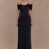 Bernadina Mesh And Slinky Halter Maxi Dress - Black