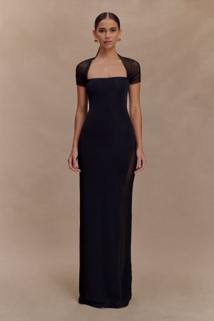 Wyatt Slinky And Mesh Maxi Dress - Black