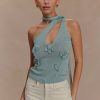 Leone One Shoulder Metallic Knit Top - Aqua
