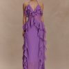 Aleyna Chiffon Ruffle Midi Dress - Purple
