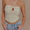 Aletta Knit Pearl Halter Top - Ivory