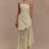 Aleena Satin And Lace Maxi Dress - Lemon