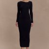 Culver Draped Twist Knit Midi Dress - Black