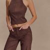 Logan Faux Suede Halter Top - Dark Chocolate