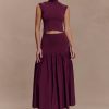 Romaine Bandage Knit Midi Skirt - Wine